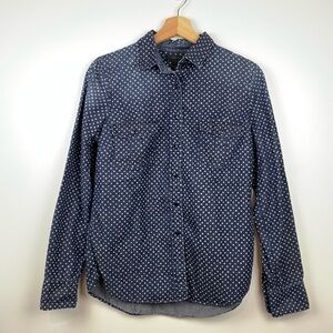 J. Crew Navy Denim Shirt Long Sleeves Sz 6 White Stars Print Button Celestial